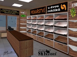 Pekárna Kladno návrh prodejní stěny s pultem od SKYWANDER